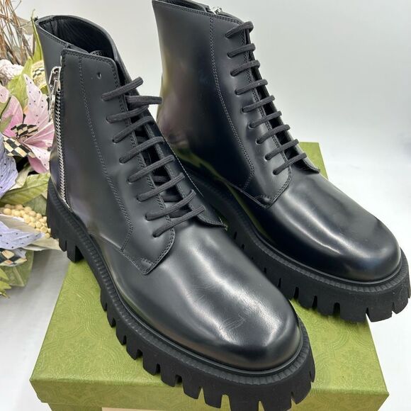Men’s Gucci, leather combat boots size 12 made in Italy - Picture 1 of 6